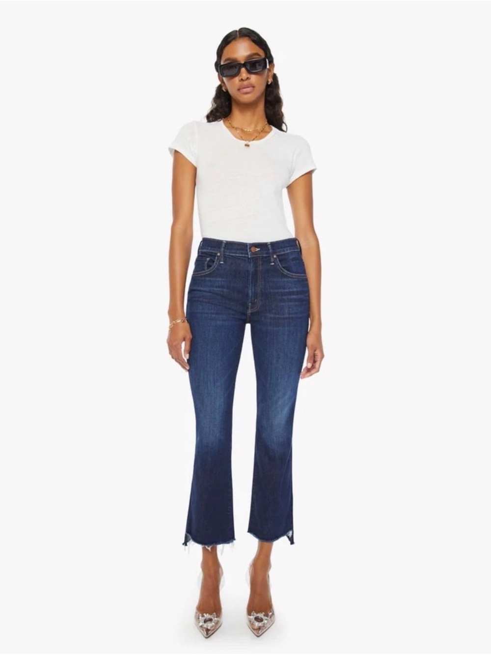 MOTHER Dark Blue Cropped Flare Jeans 33